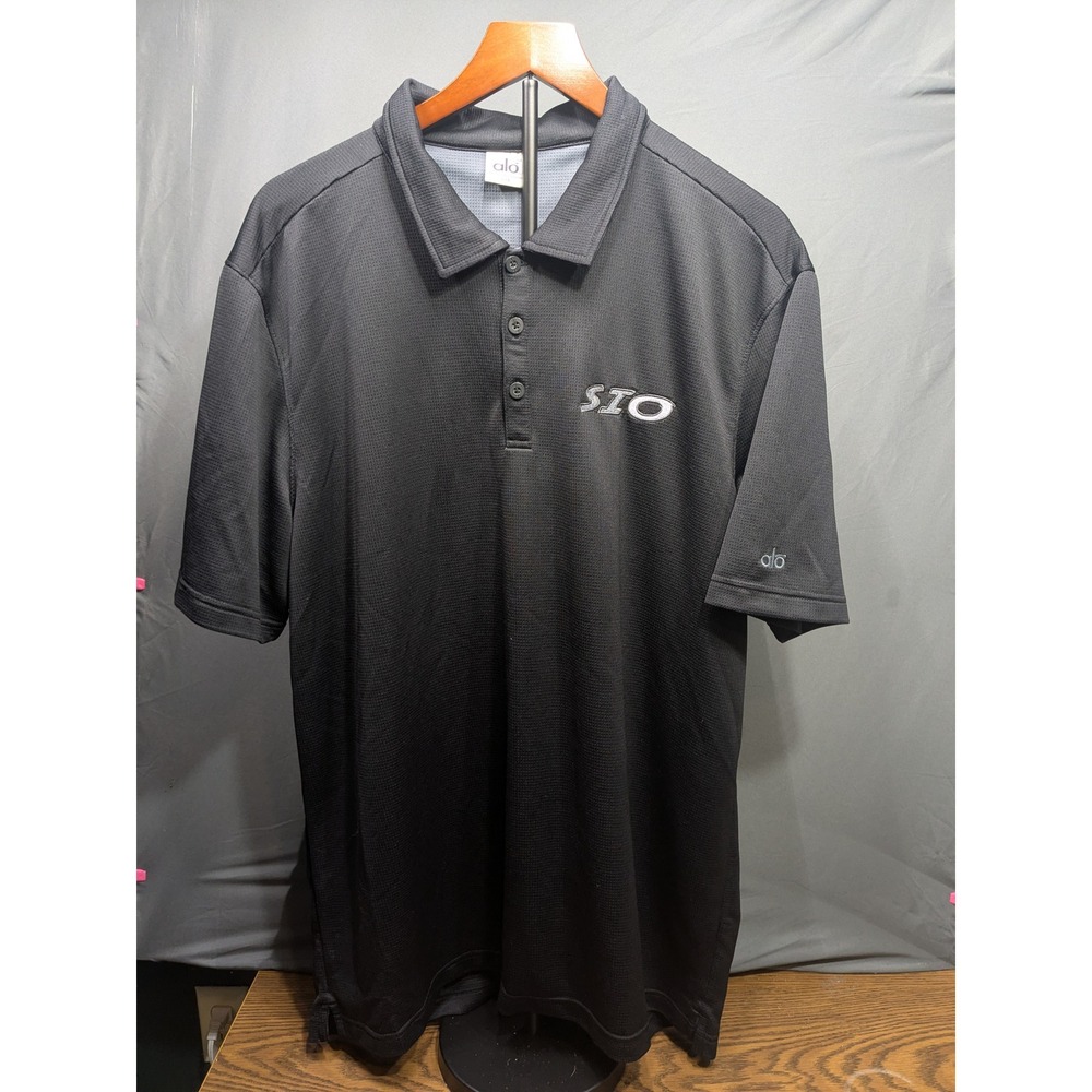 Alo CoolFit Mens XXL Black Performance Polo Shirt SIO Embroidered Logo Golf Top